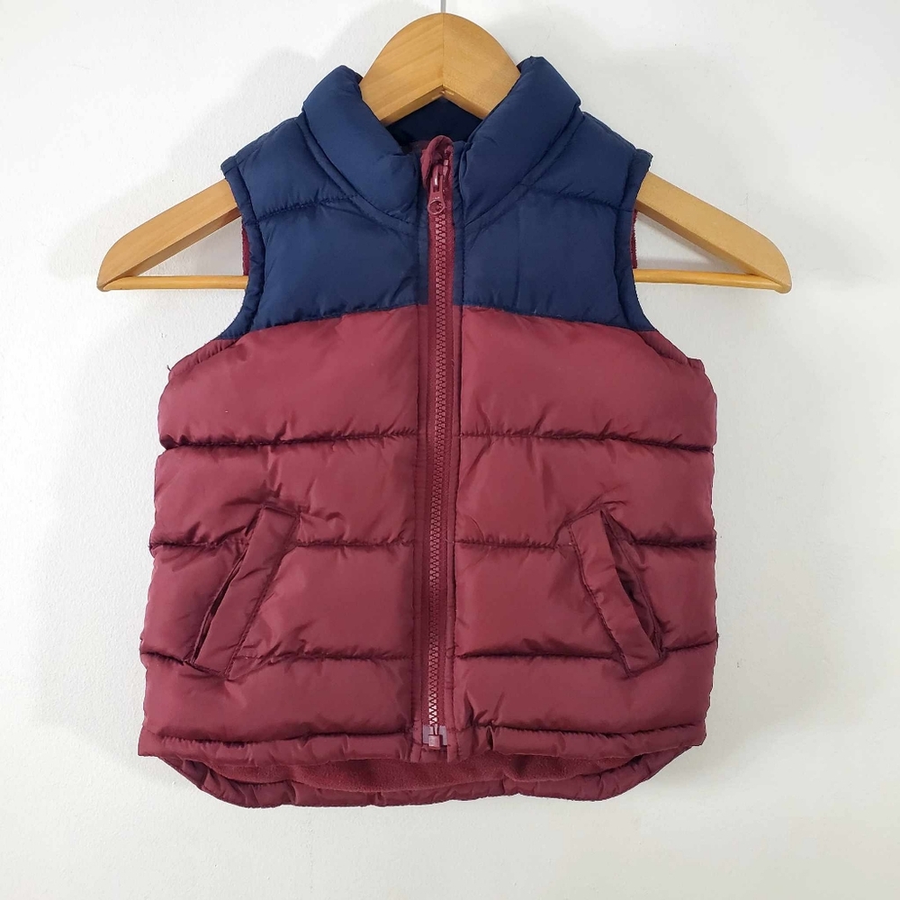 Old Navy Puffer Vest Sleeveless Boys Unisex Burgendy/ Blue Navy 3 Years Old